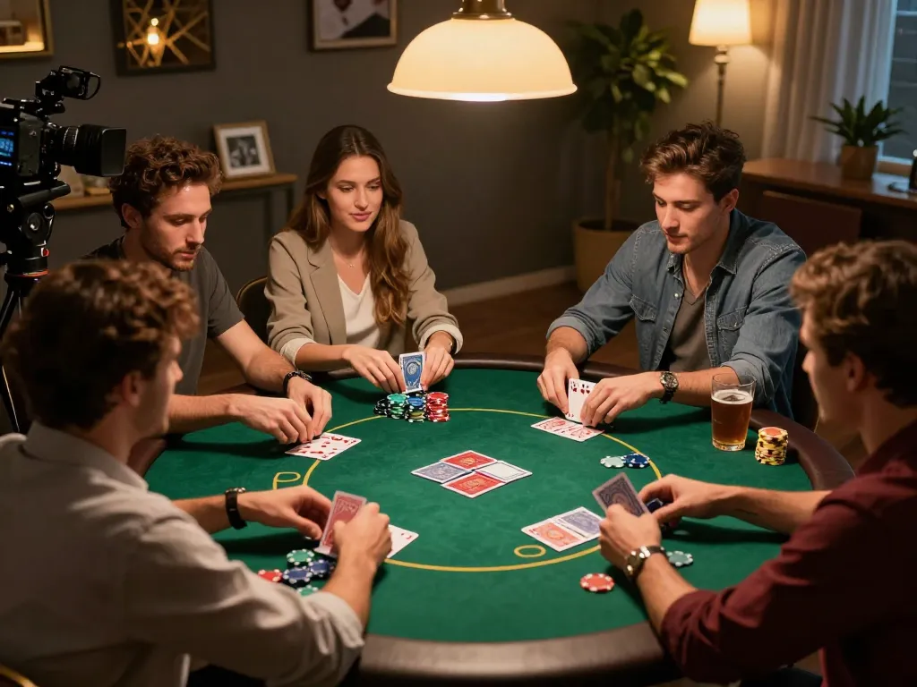 Friends enjoying a thrilling poker night at home, highlighting f8betz gaming strategies.