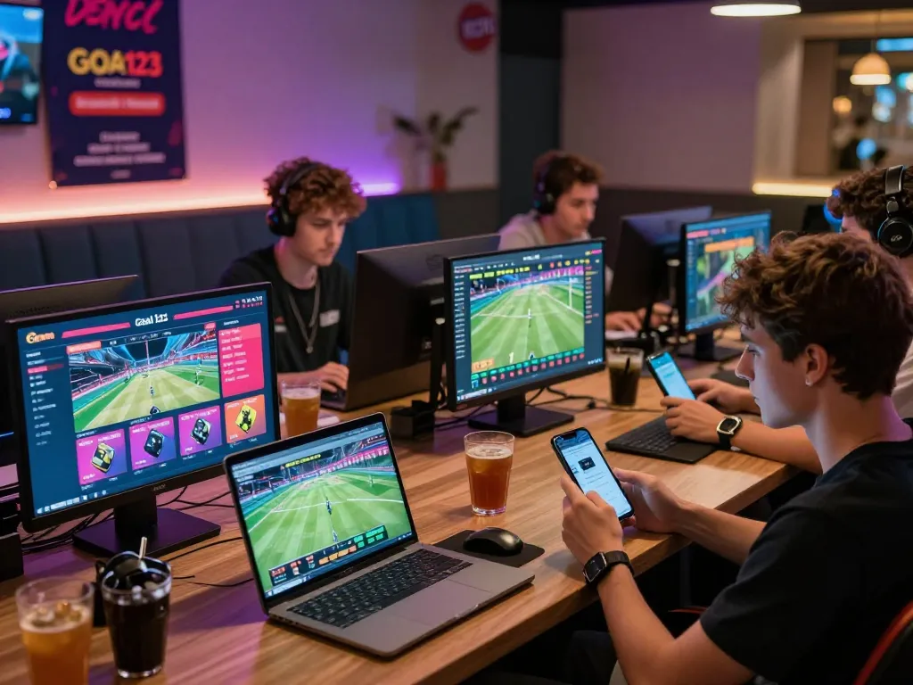 Goal 123 online betting platform showcasing users engaging with vibrant games and statistics.