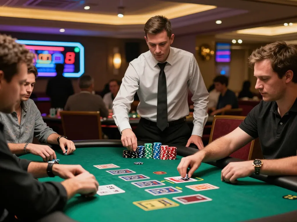 Players at hitclub blackjack table making strategic decisions in a vibrant casino atmosphere