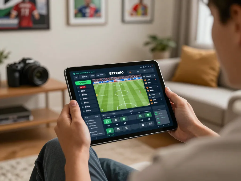 Bet on live sports with 28Bet, showcasing a dynamic sports betting setup in a cozy home