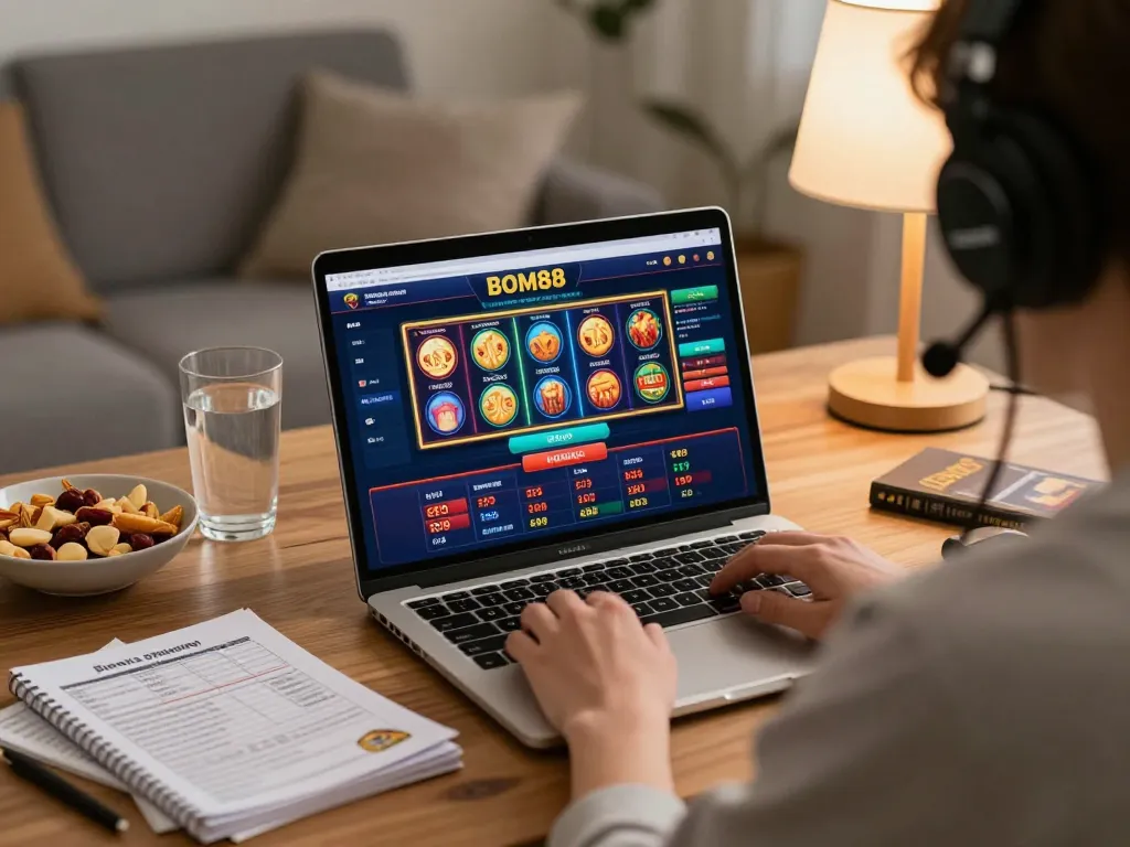 Engaging online gaming experience with Bom88 casino interface, showcasing strategic gameplay and cozy atmosphere.