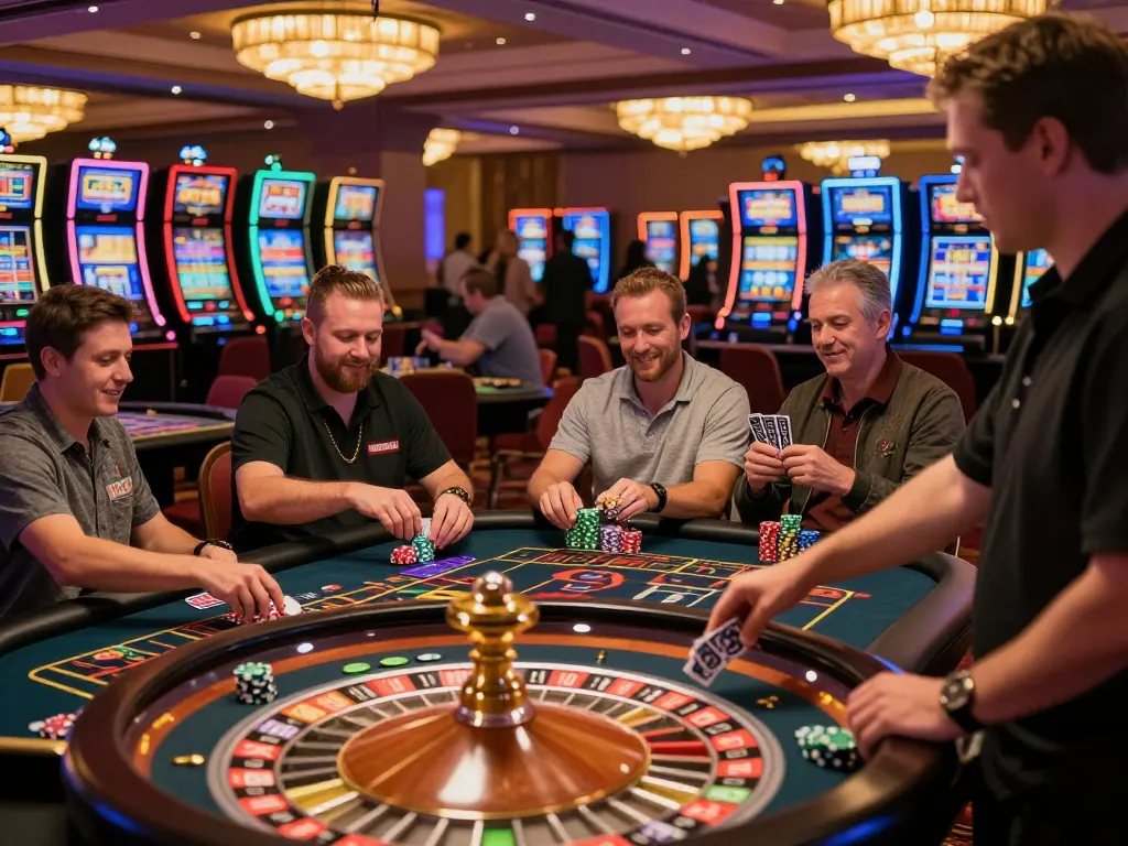 92slot players enjoying dynamic games and vibrant atmosphere in a lively casino