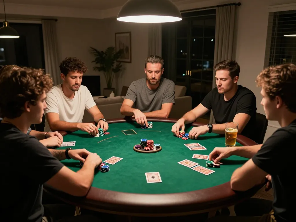 89bet players enjoying an engaging home poker night with strategic gameplay and snacks