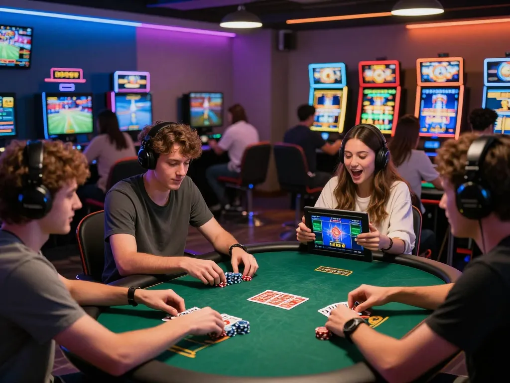 Players enjoying the thrill of online gaming at gi8, showcasing live sports betting and slot machines in an engaging environment.