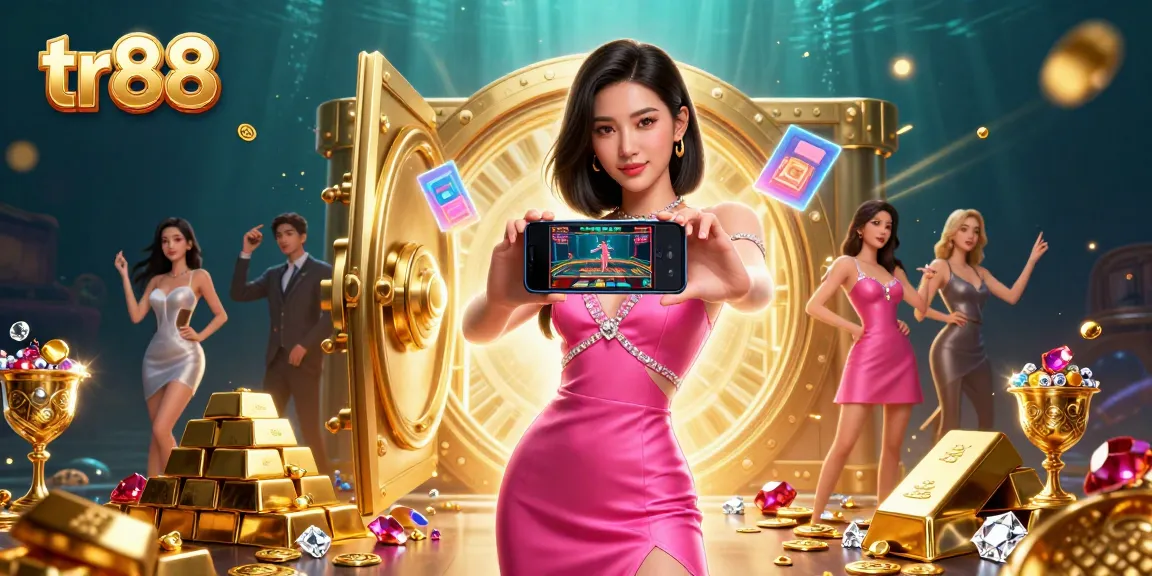 Experience exhilarating gameplay at TR88 with a stunning Asian woman in a dazzling pink dress engaging with a live dealer game.