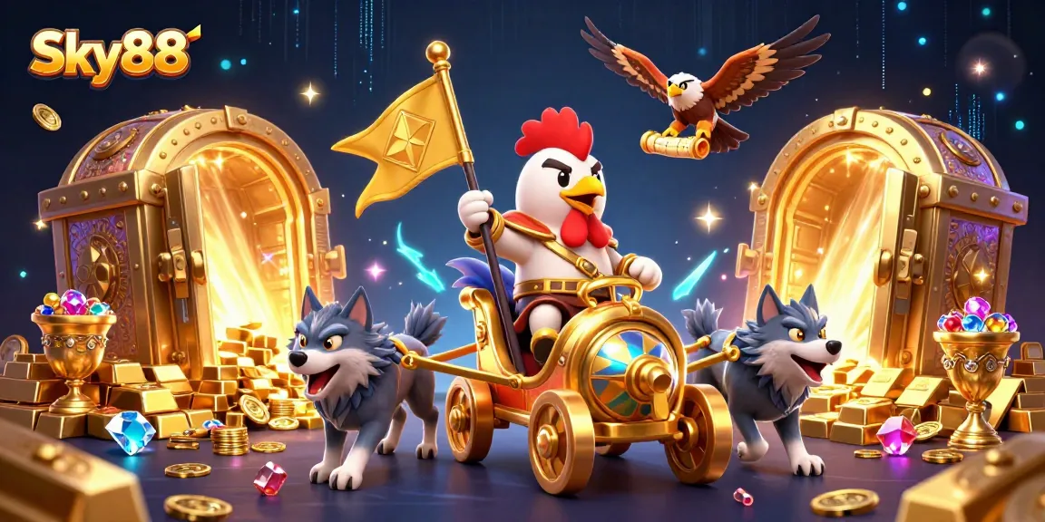 Bet on Sky88 with thrilling games and visualize treasures in this vibrant casino scene.