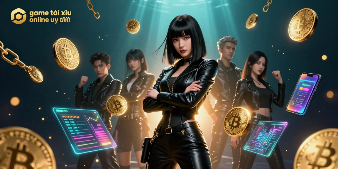 Engage with game tài xỉu online uy tín featuring a stunning Asian woman in a futuristic environment with Bitcoin elements.