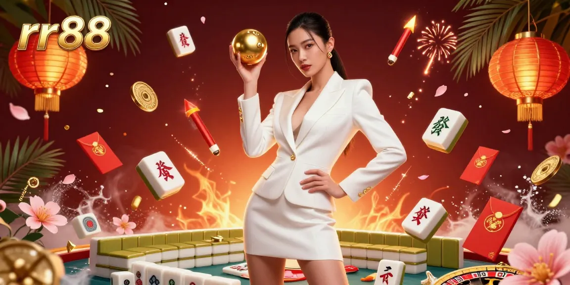 Engage with thrilling casino action at rr88, featuring an elegant woman showcasing a golden roulette ball in a vibrant setting.