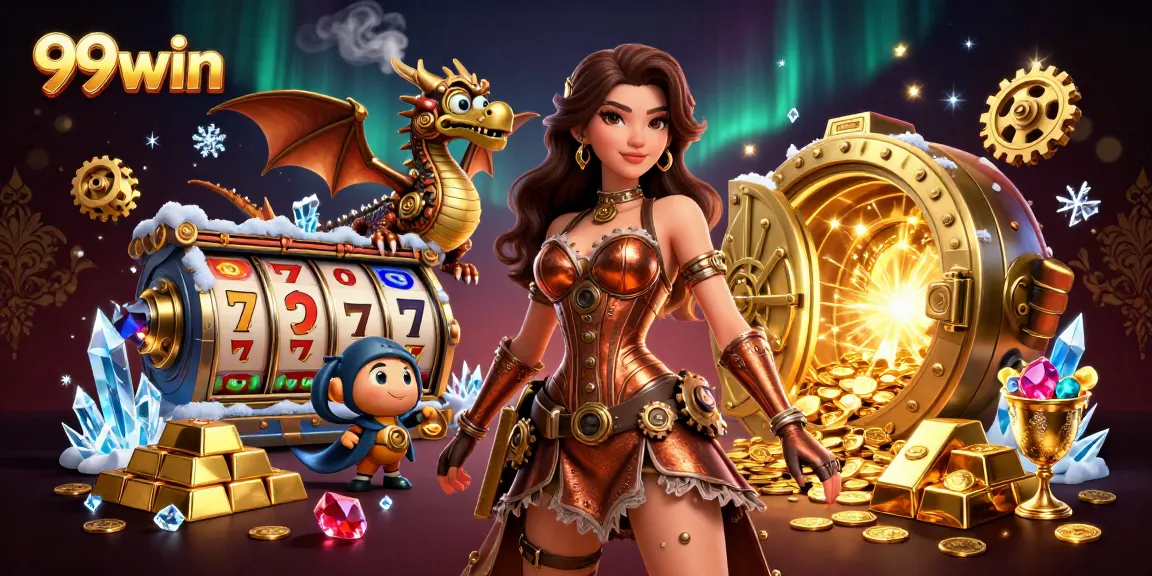 Engage in thrilling 99win online slots surrounded by treasure and dazzling gems.