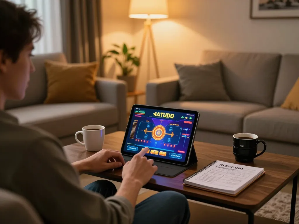 Person enjoying their online gaming experience with ALO8 STUDIO app on a tablet