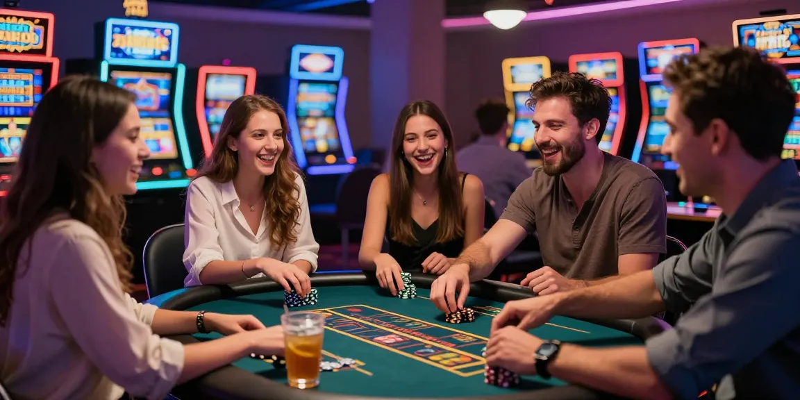 Exciting casino atmosphere with friends enjoying au88 gaming experience and vibrant slot machines.