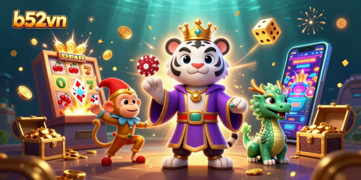 b52vn players spinning the jackpot wheel with engaging characters and dynamic casino elements