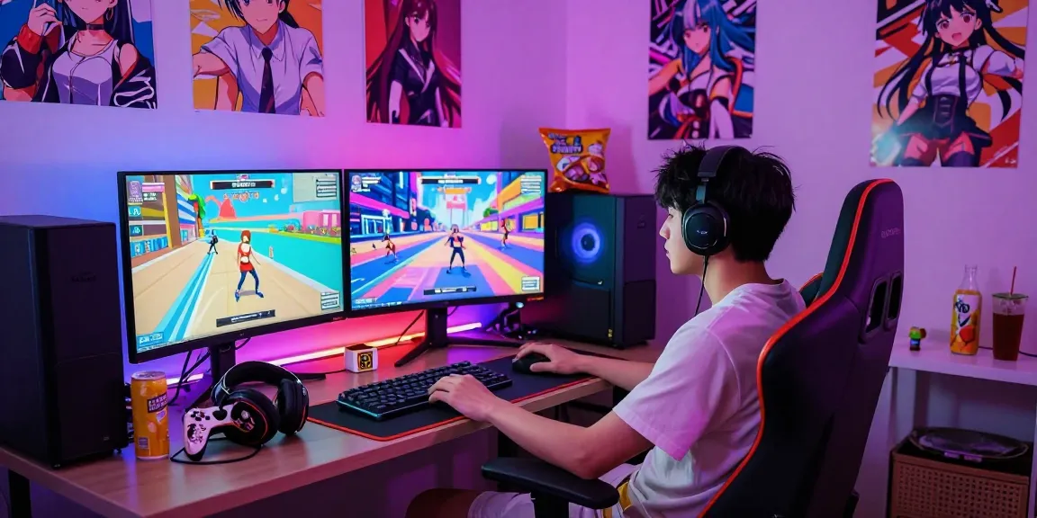 Exciting scene showcasing a gamer playing free ecchi games in a colorful virtual gaming setup