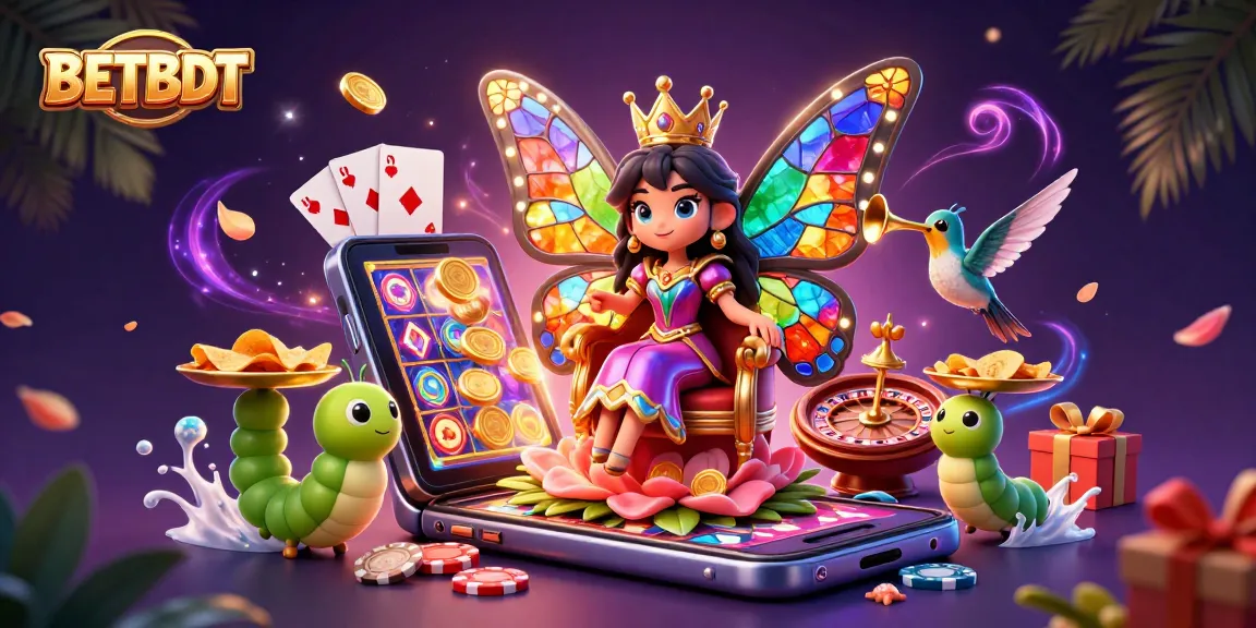 Engage with BETBDT's vibrant gaming world featuring jackpot mobiles, colorful slot games, and dynamic casino action.