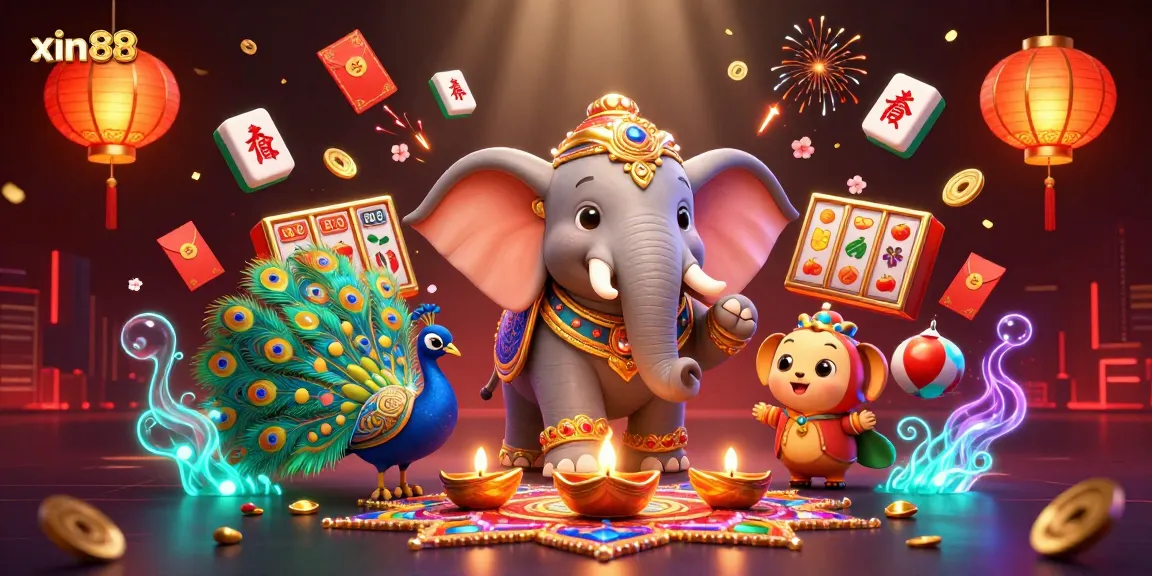 Experience the excitement of xin88 with vibrant casino elements and festive decorations in this 3D illustration.