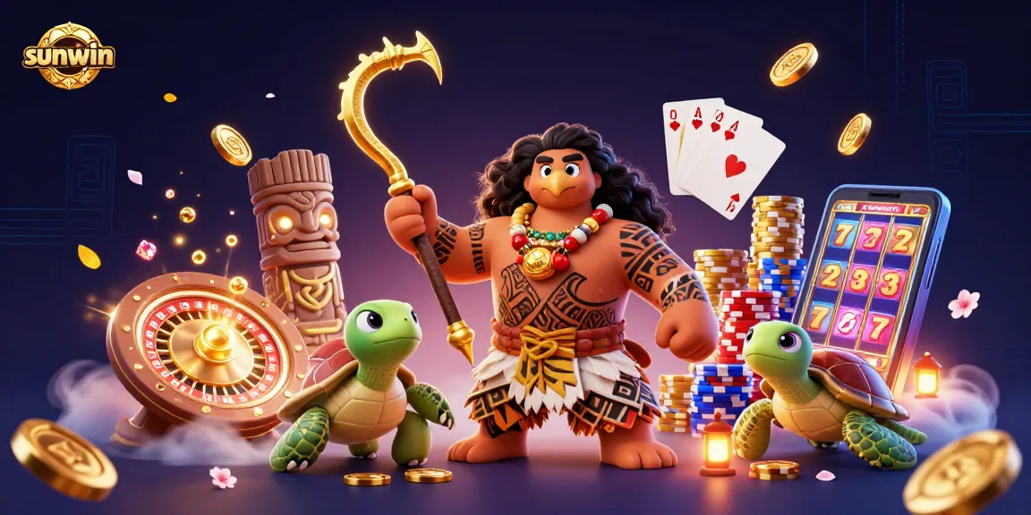Win big at sunwin with a dynamic scene featuring exciting casino characters and games.