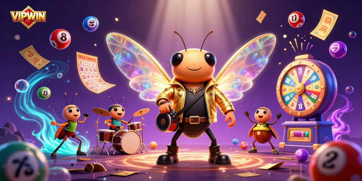 VIPWIN energizes players with a vibrant 3D scene of a rock star and lottery elements, celebrating wins.