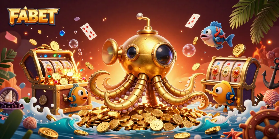 FABET showcases an exhilarating casino experience with vibrant slot reels and dynamic golden treasures.
