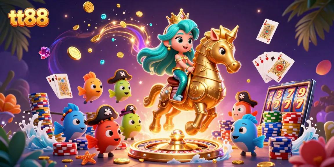 Experience exciting gaming at tt88 with a vibrant underwater casino scene featuring a mermaid and treasure.