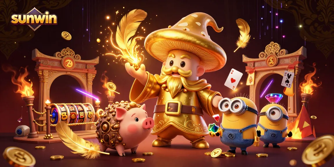 Experience the magic of sunwin with a golden wizard and treasure-hunting pig, enriching your gameplay.